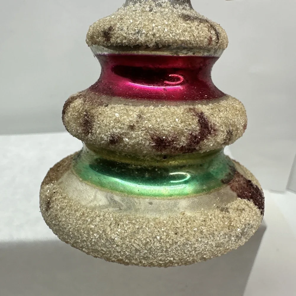 VTG Shiny Brite Unsilvered UFO Tornado White Mica Striped Ornament Glass 3